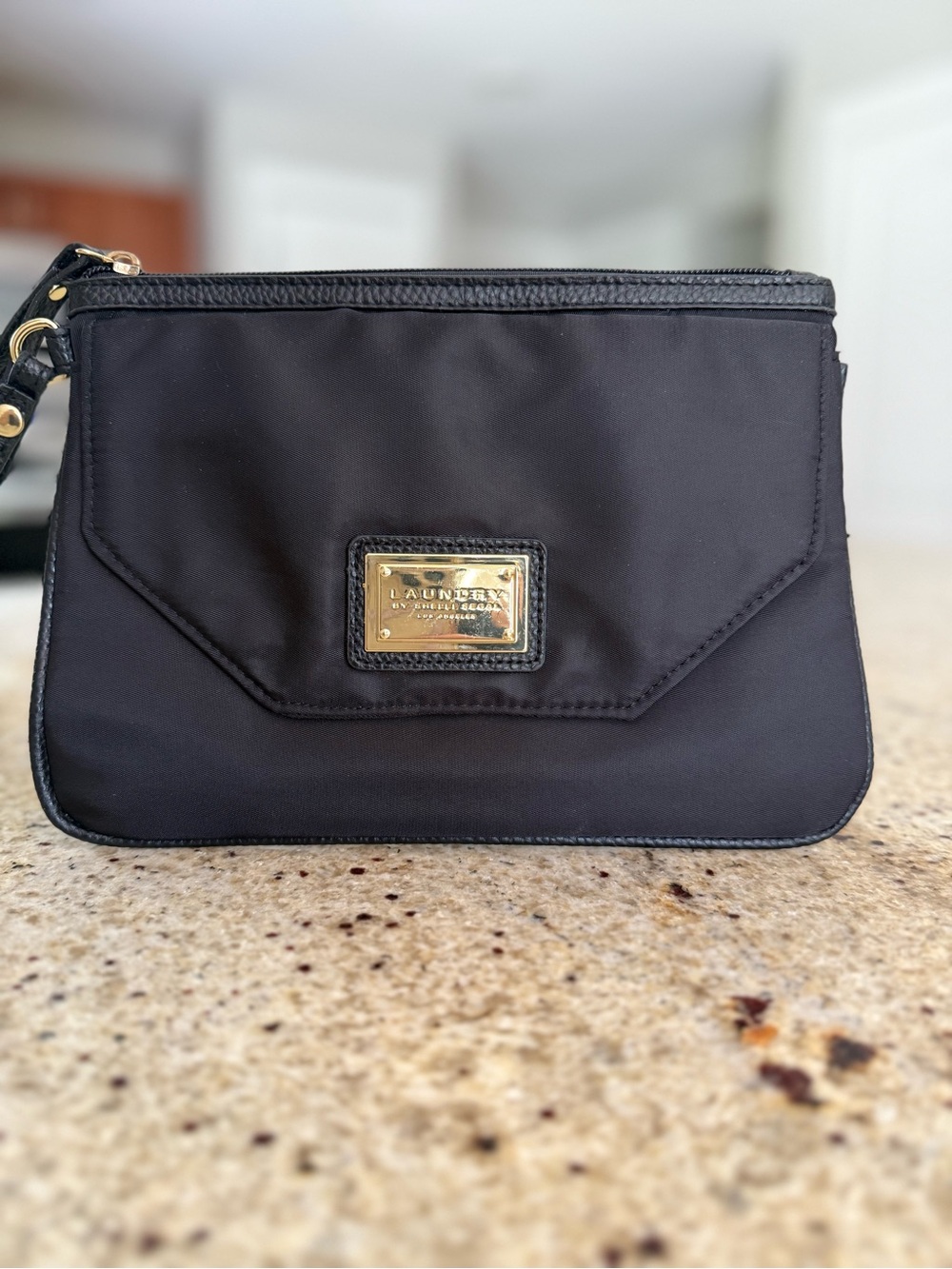 Laundry By Shelli Segal Black Nylon Wristlet with Gold Plate